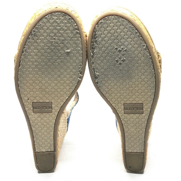 Tom's Chambray Denim Woven Straw Wedge Strappy - Picture 5 of 8